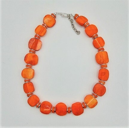 Bold Orange Carved Bone Necklace