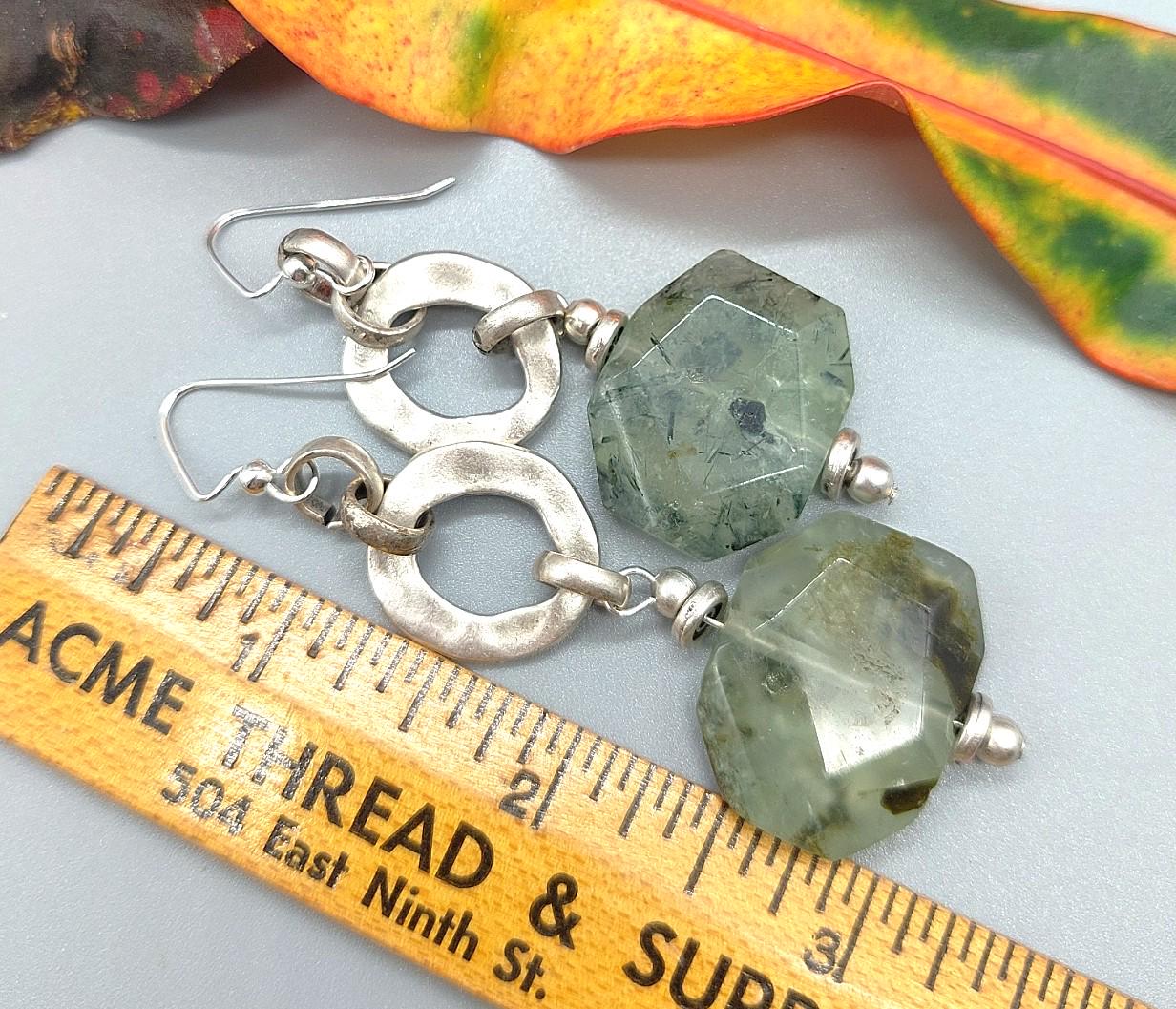 Prehnite & Zamak Silver Earrings
