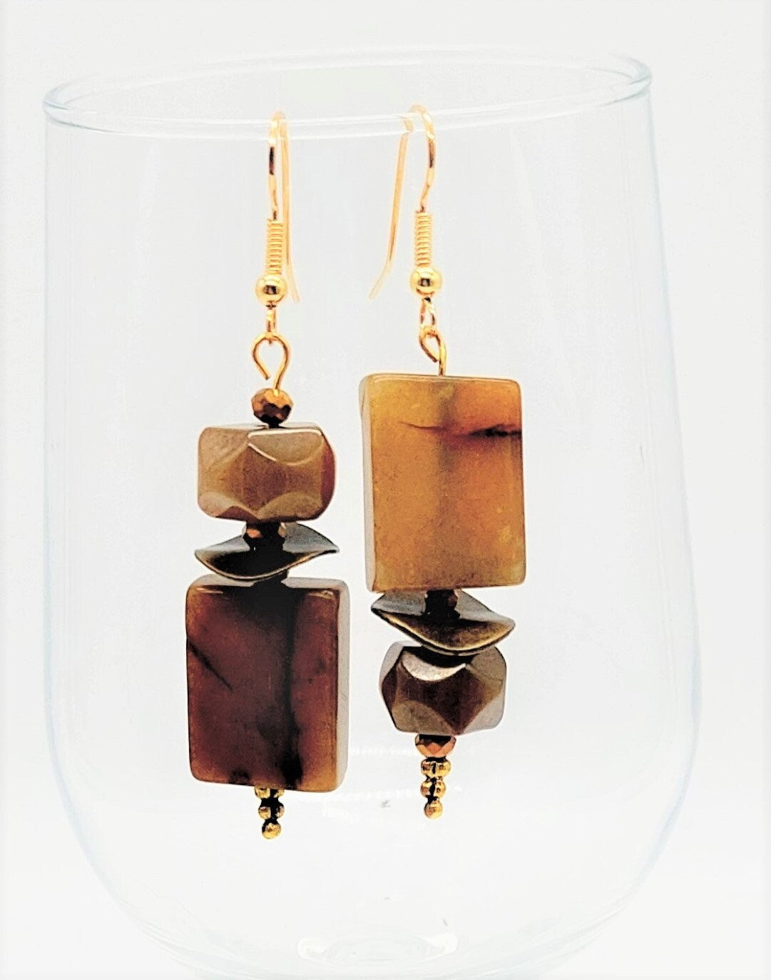 Asymmetrical Brown Agate Earrings