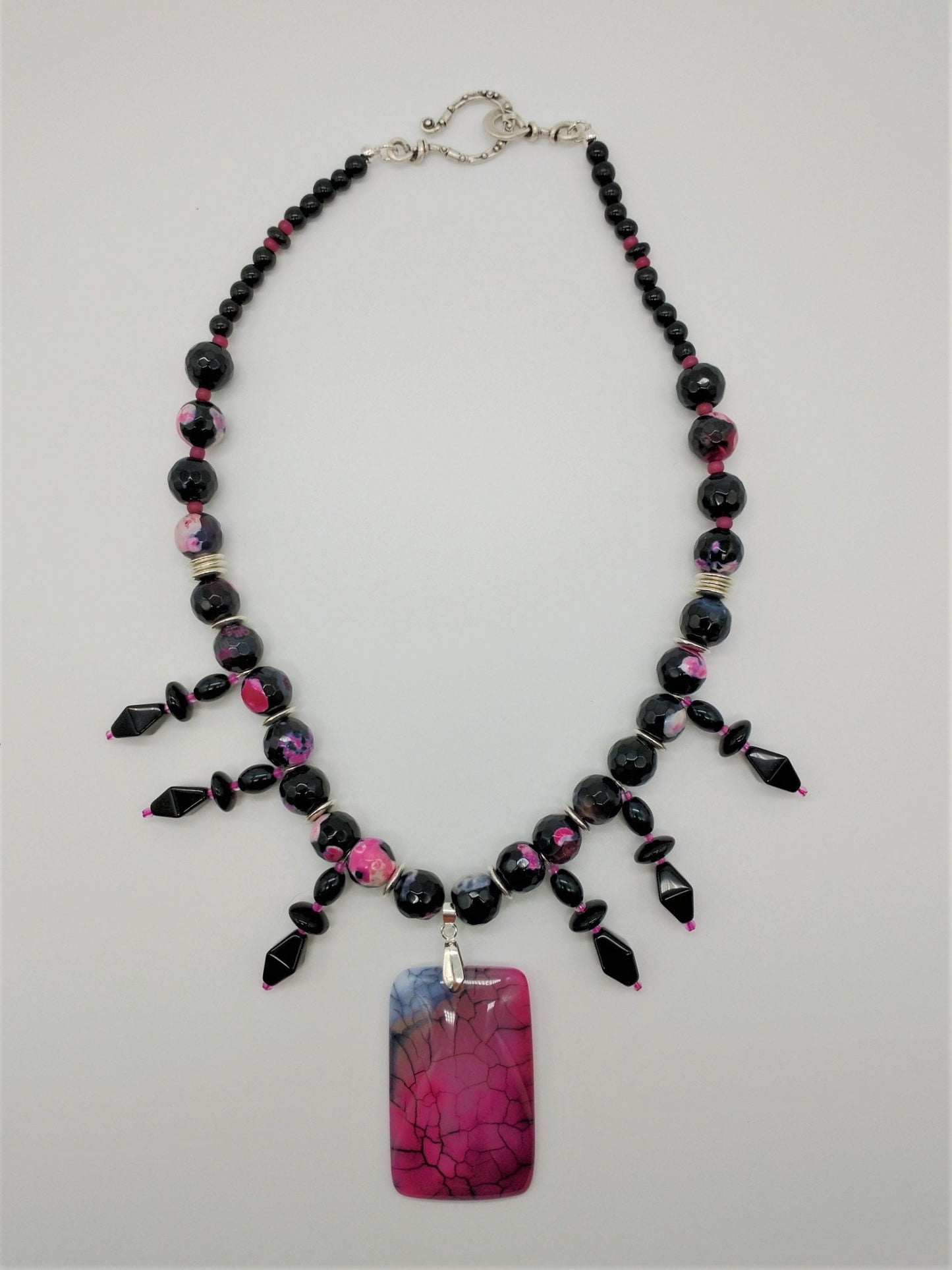 Dragonskin Pink & Black Agate Pendant Necklace