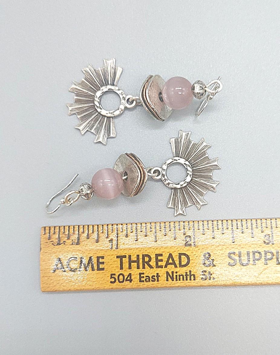 Pink Halo Blush and Silver Zamak Earrings
