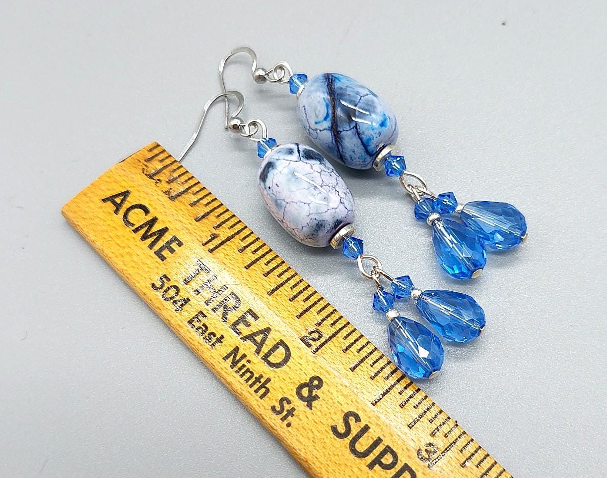 Blue Twilight Drop Earrings Ceramic and Crystal
