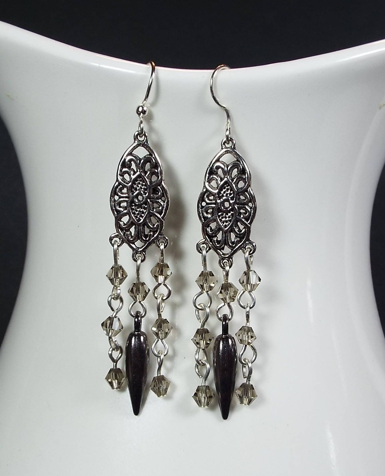 Crystal and Silver Dagger Earrings