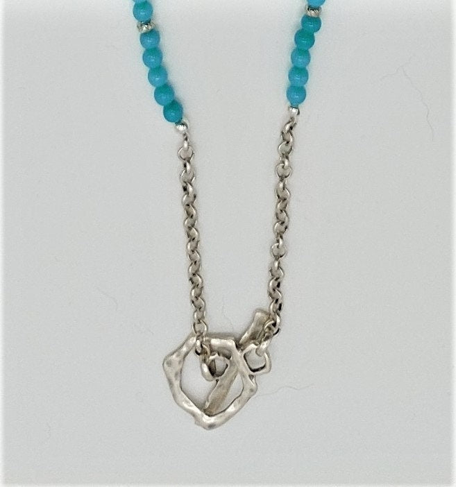 Turquoise Sea Sediment Jasper Pendant Necklace with White Crackle Agate
