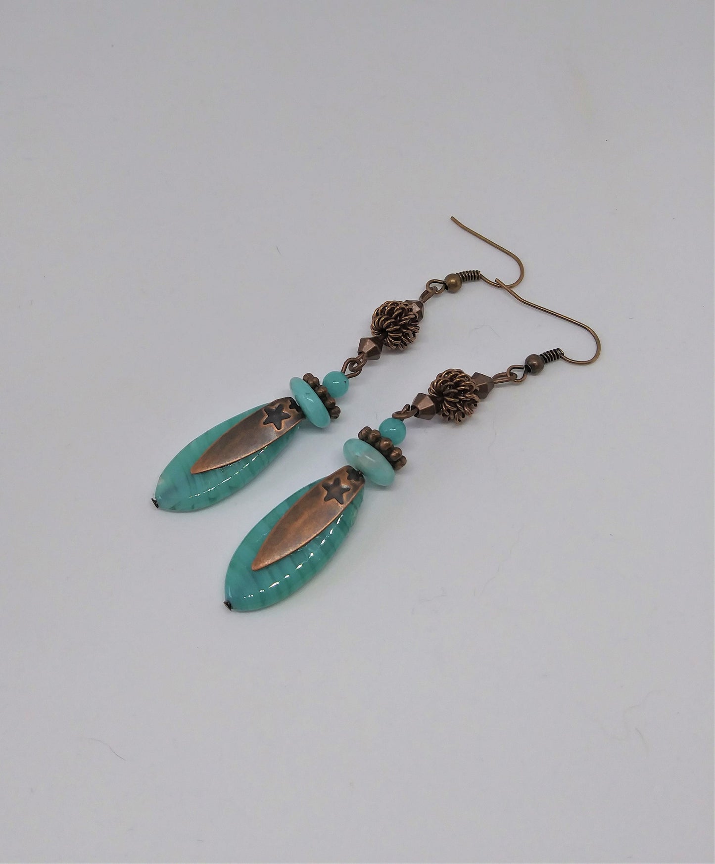 Turquoise Glass & Antiqued Copper Dangle Earrings