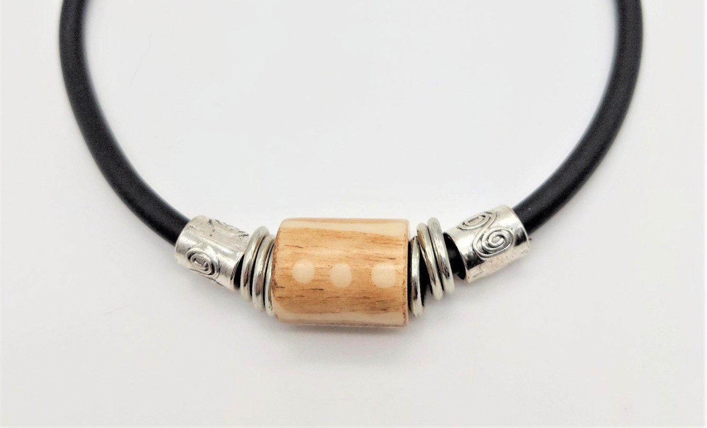 Bone Tube Necklace with Pewter Tubes and Rings