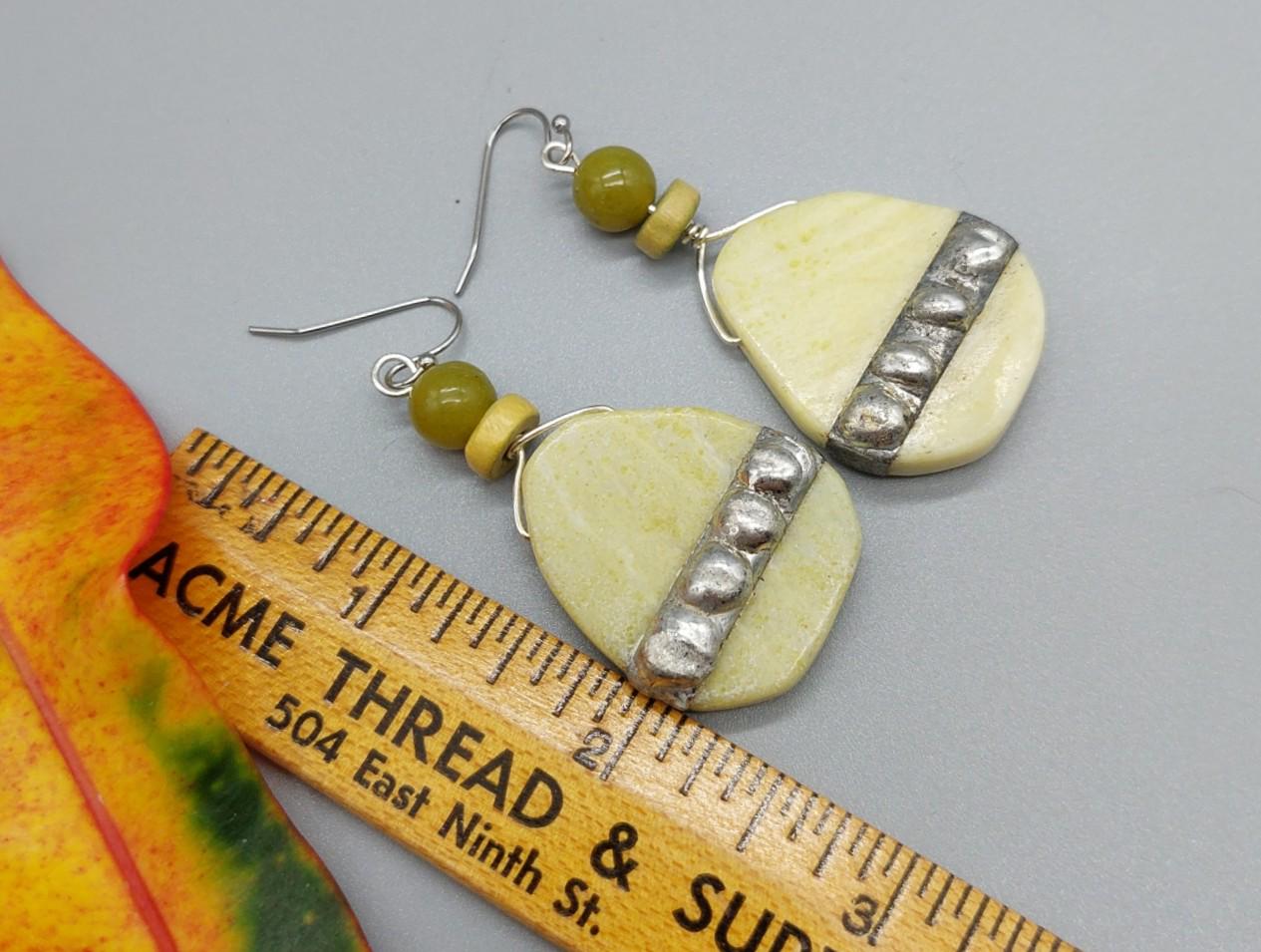 Pear Green Aventurine Gemstone Earrings, Enhanced with Hand Soldering