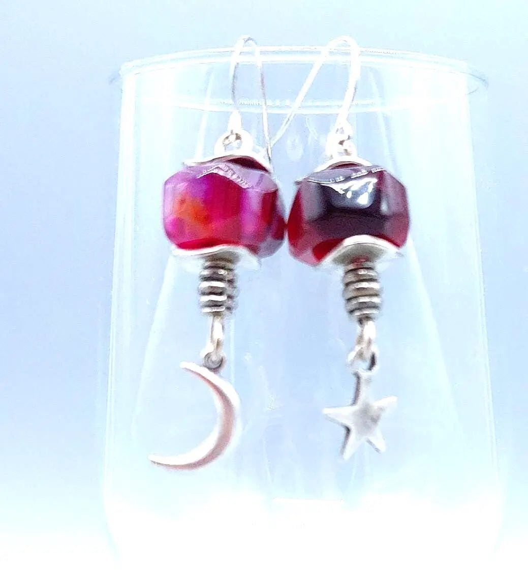 Twinkle Twinkle Stars& Moon Purple Agate Earrings