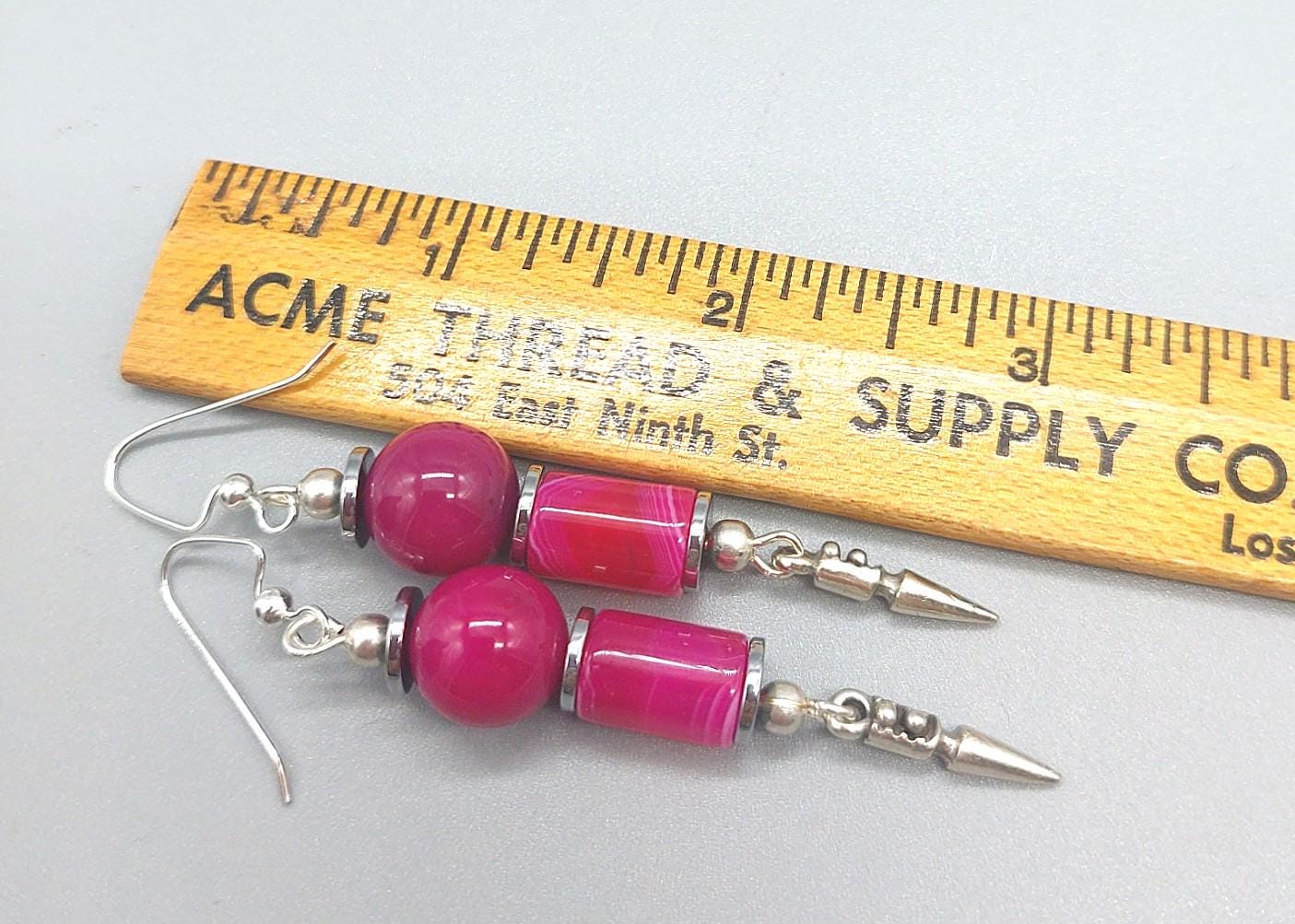 Rosy Pink Gemstone Edgy Dagger Drop Earrings