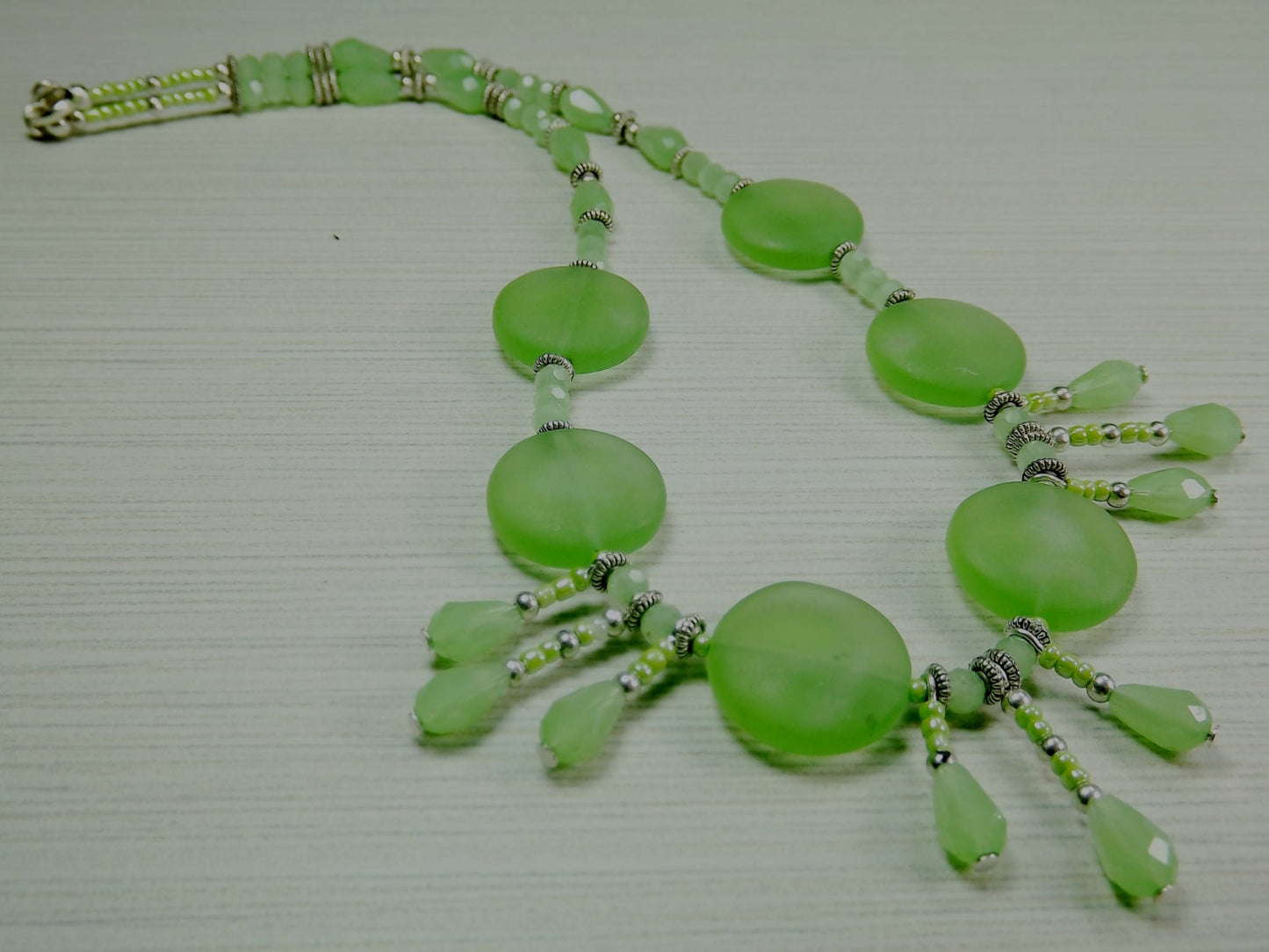 Mint Green Seaglass and Crystal Necklace