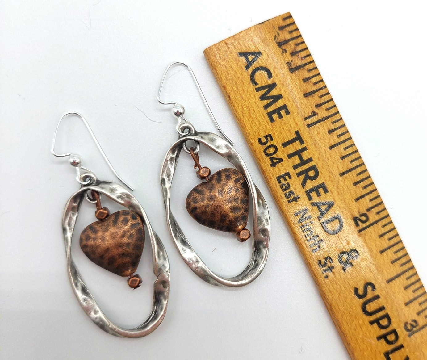 Turkish Silver (Zamac) Twisted Hoops with Antiqued Copper Hearts Earrings