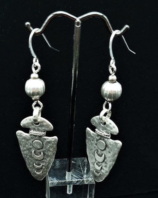 Lunar phase arrowhead silver Zamak earrings
