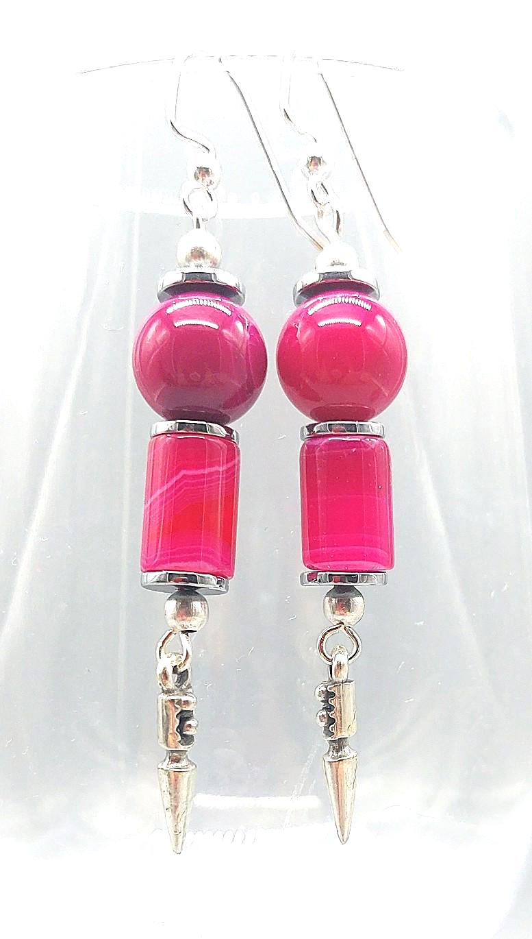 Rosy Pink Gemstone Edgy Dagger Drop Earrings