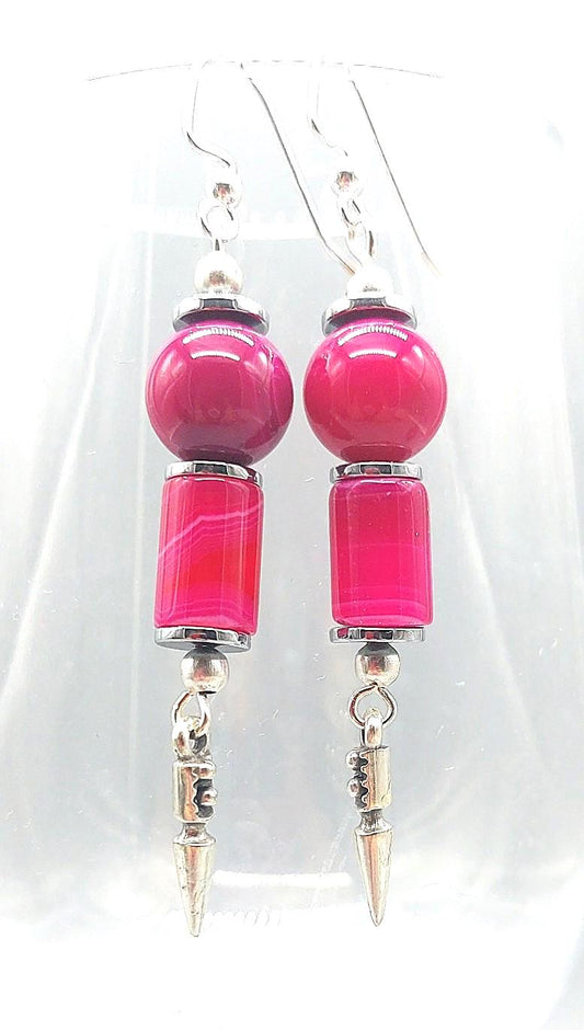 Rosy Pink Gemstone Edgy Dagger Drop Earrings