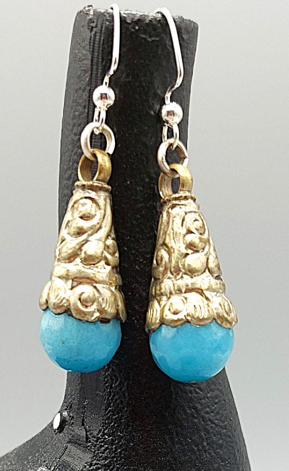 Bold Light Blue Tibetan Ethnic Drop Earrings