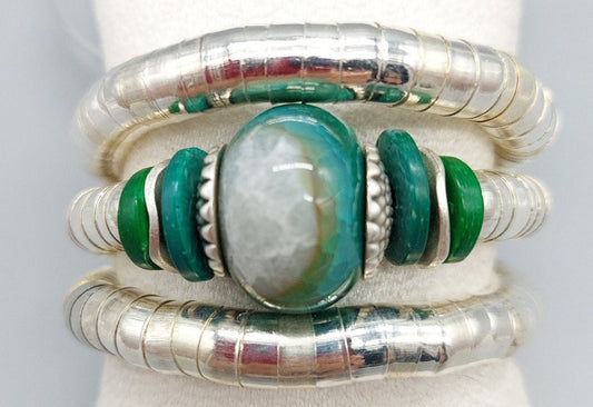 Forest green round agate gemstone wrap bracelet