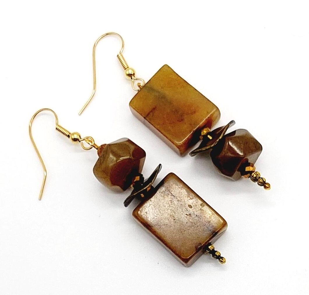 Asymmetrical Brown Agate Earrings