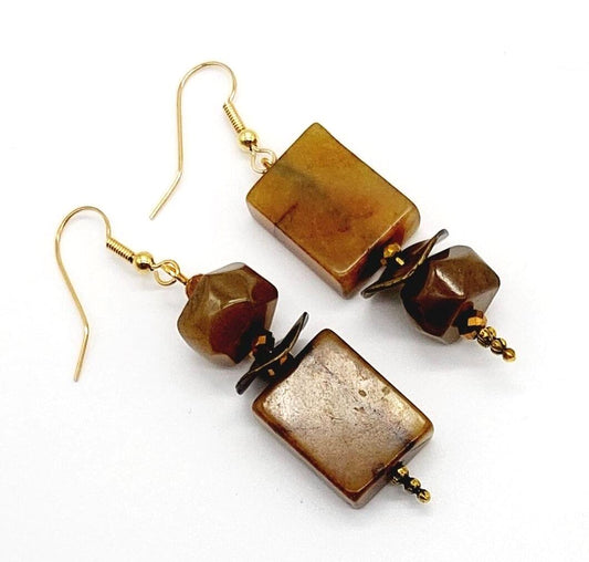Asymmetrical Brown Agate Earrings