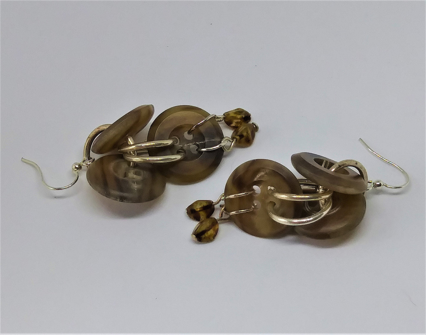 Vintage Tortoise Shell Button Drop Earrings