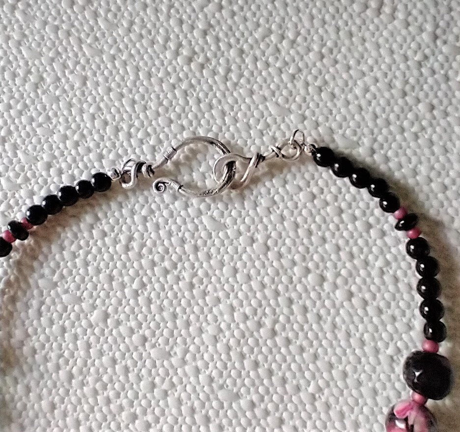Dragonskin Pink & Black Agate Pendant Necklace