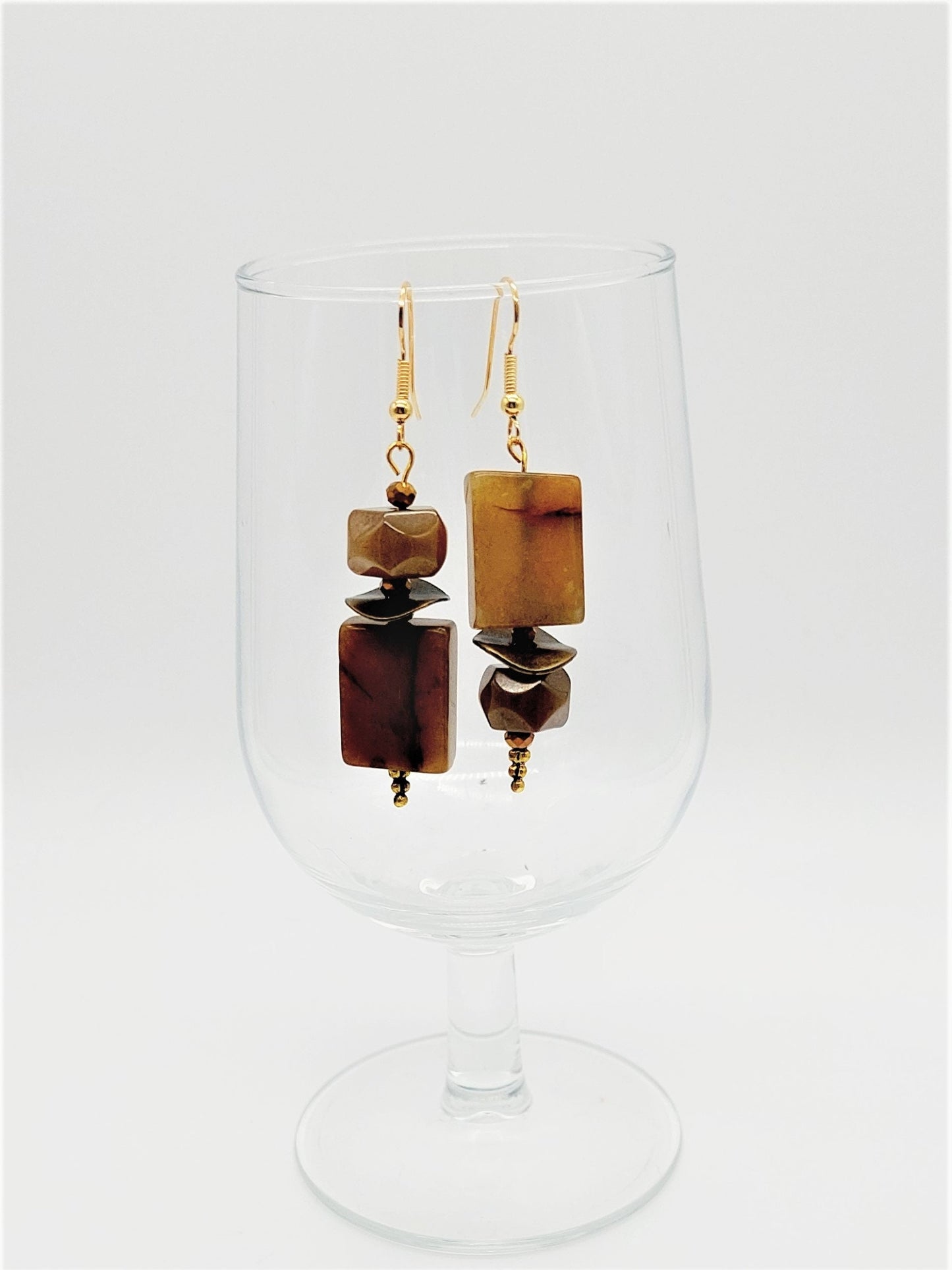 Asymmetrical Brown Agate Earrings