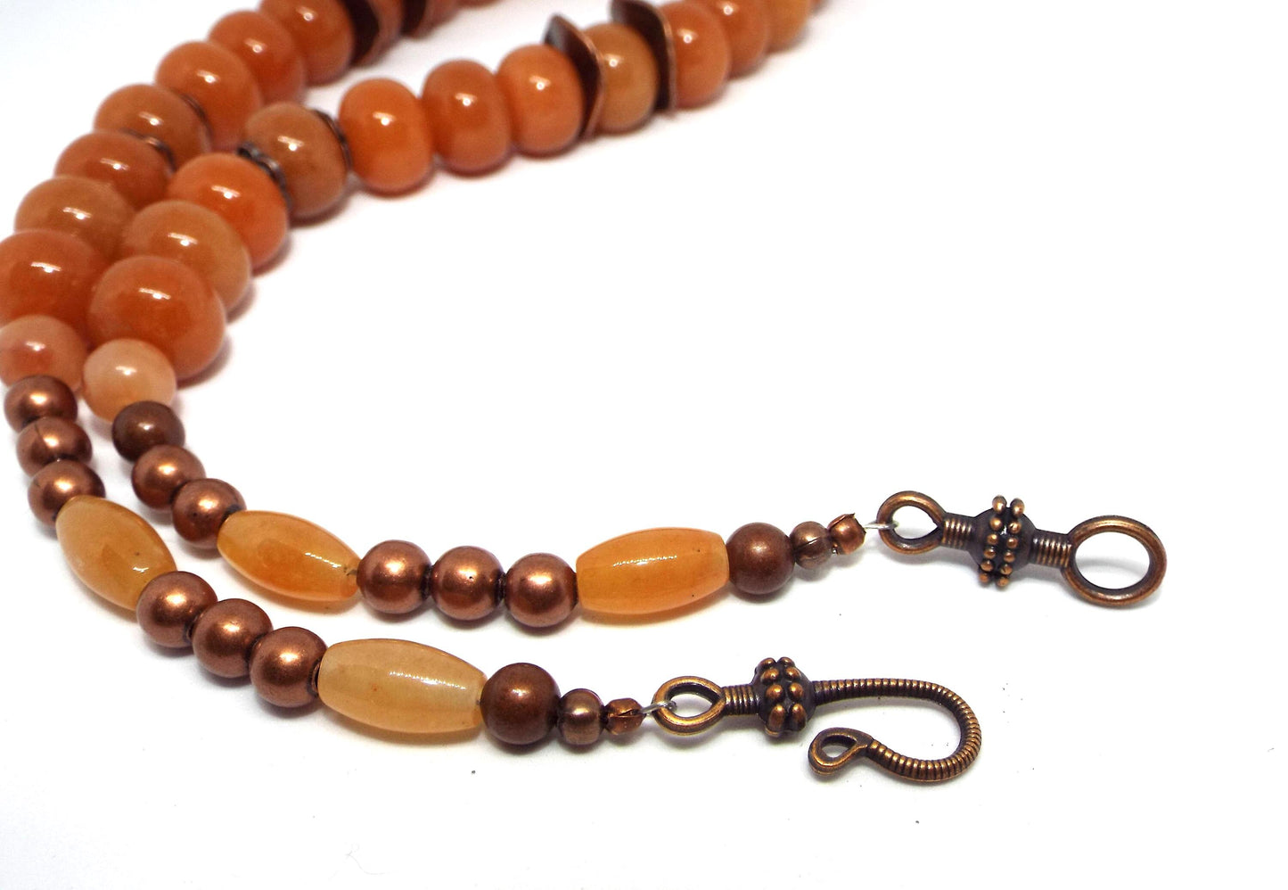 Orange Picasso Jasper Pendant with New Jade Beaded Necklace