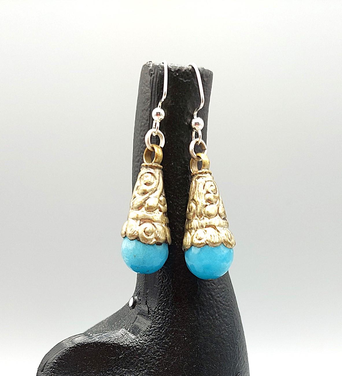 Bold Light Blue Tibetan Ethnic Drop Earrings