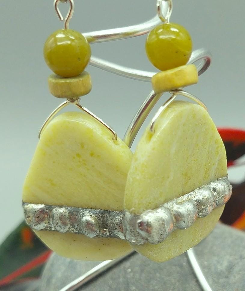 Pear Green Aventurine Gemstone Earrings, Enhanced with Hand Soldering