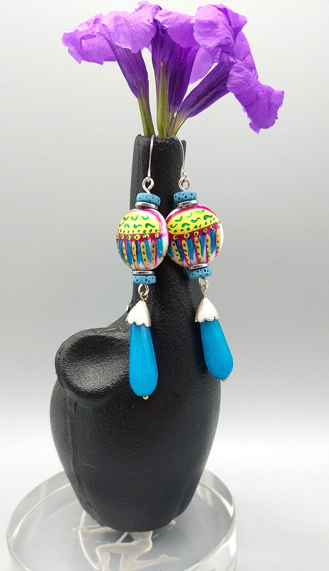 Boho Festive Blue Teardrop Earrings