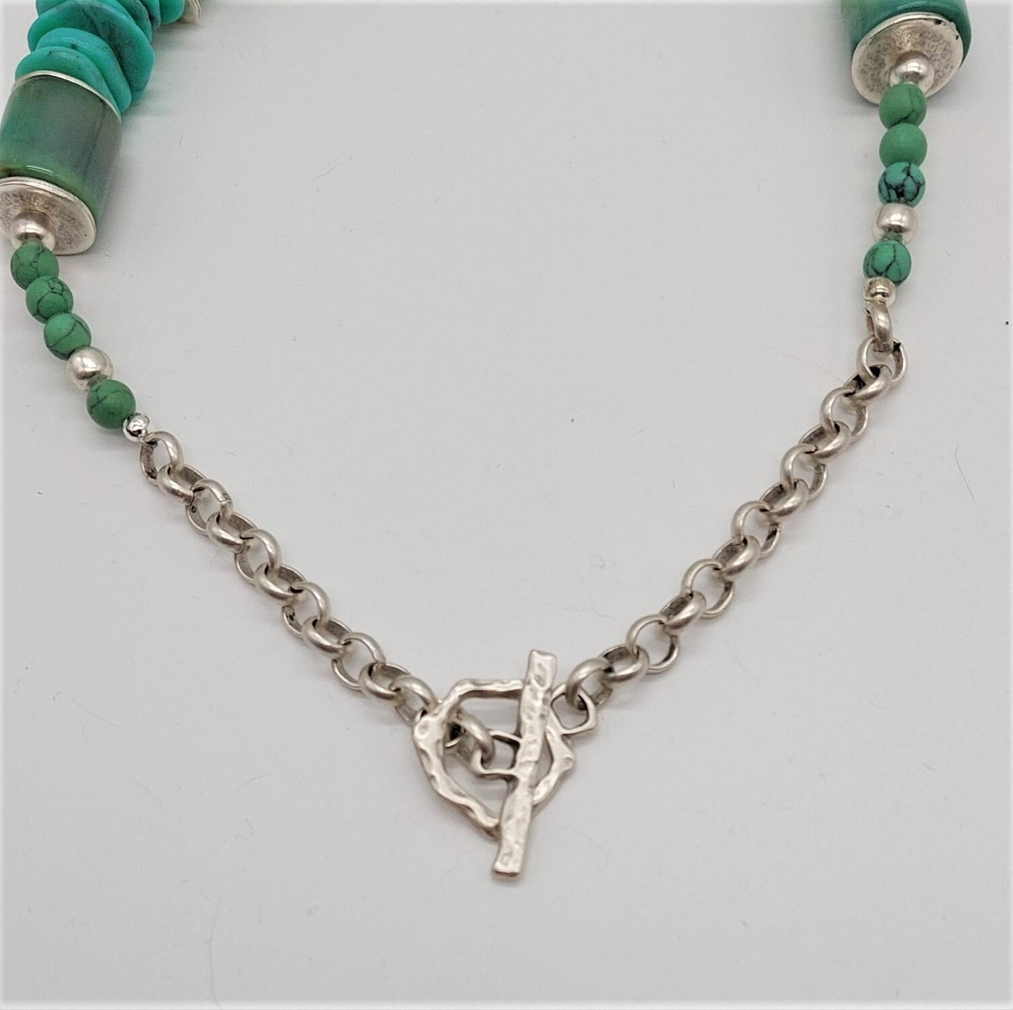 Green Howlite Coin Disc Necklace with Silver Plated Beads