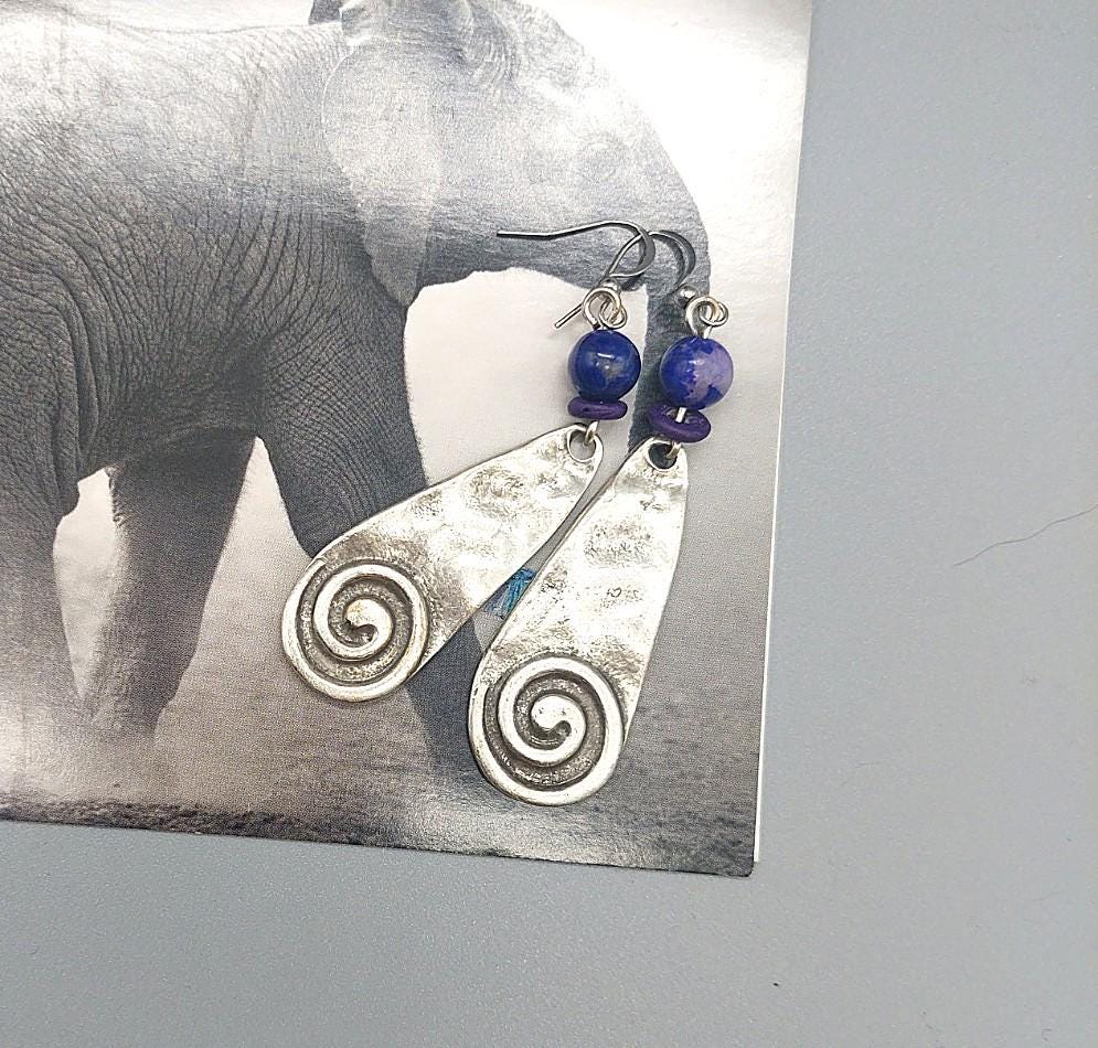Twilight Swirl Sodalite Gemstone and Silver Zamak Earrings