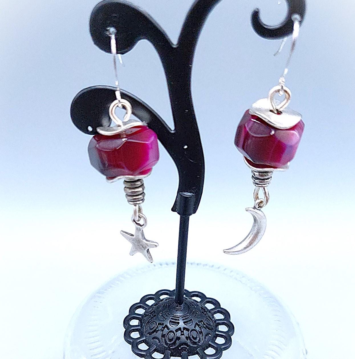 Twinkle Twinkle Stars& Moon Purple Agate Earrings