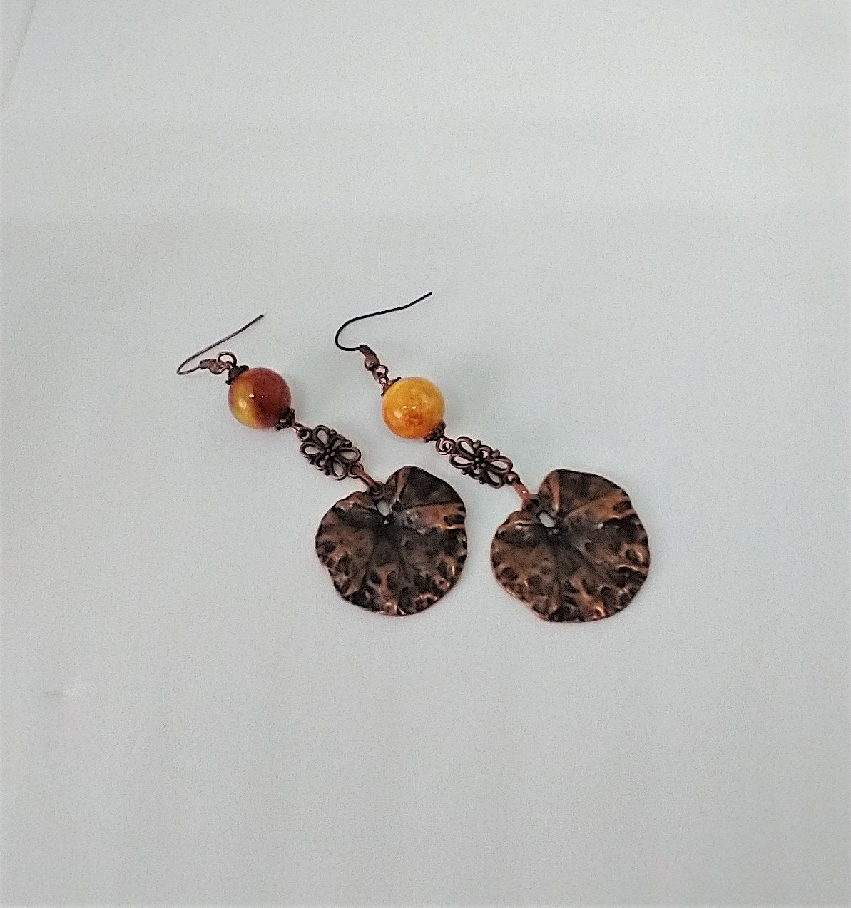 Copper leaf with Dyed New Jade Semiprecious Gemstone Earrings