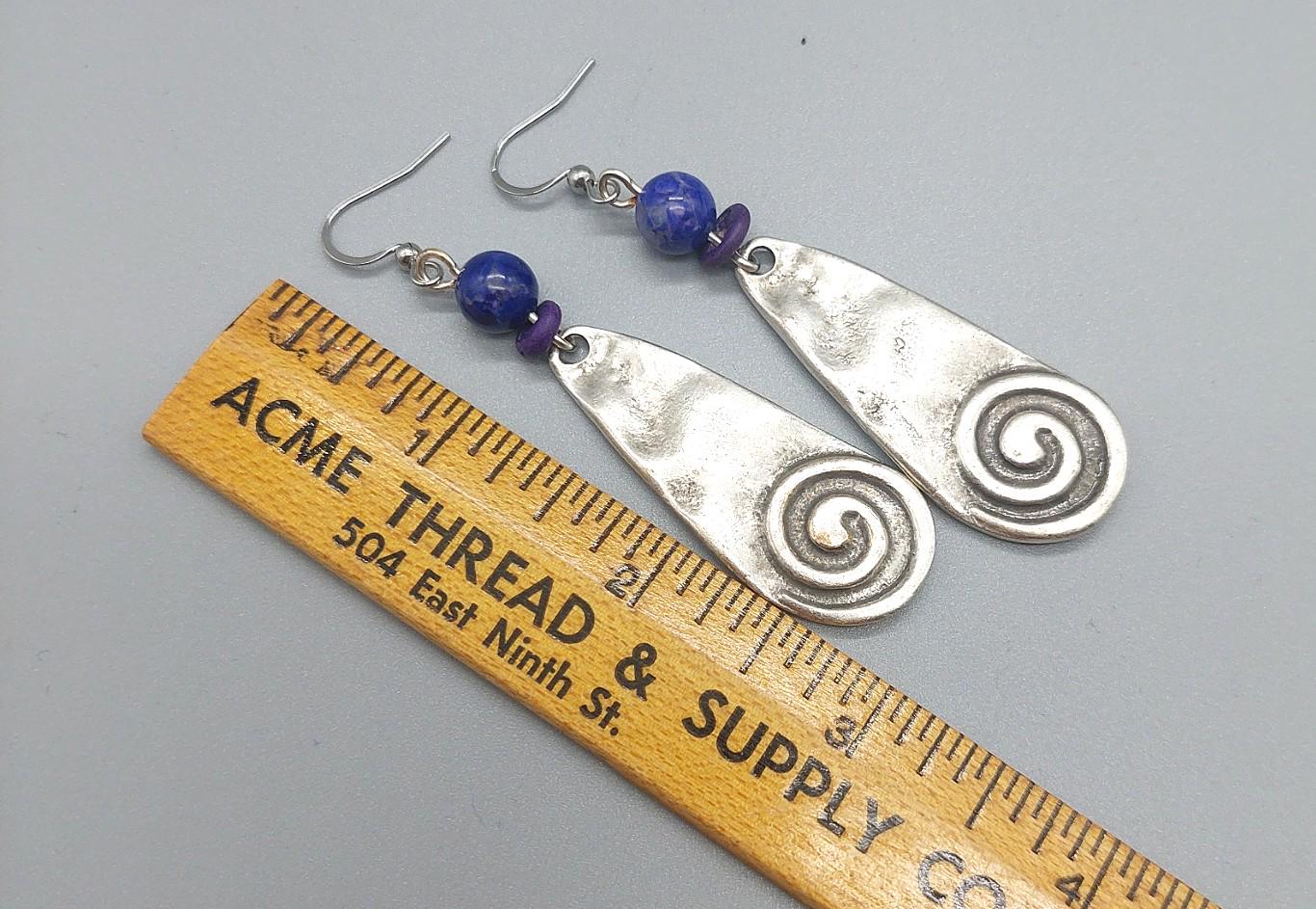 Twilight Swirl Sodalite Gemstone and Silver Zamak Earrings