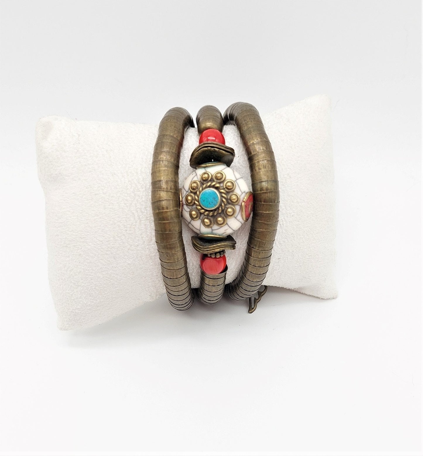 White Tibetan Bead Wrap Boho Bracelet, One Size Fits Most