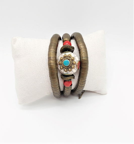White Tibetan Bead Wrap Boho Bracelet, One Size Fits Most