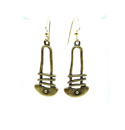 Petite Antiqued Gold Tone Boho Dangle Earrings