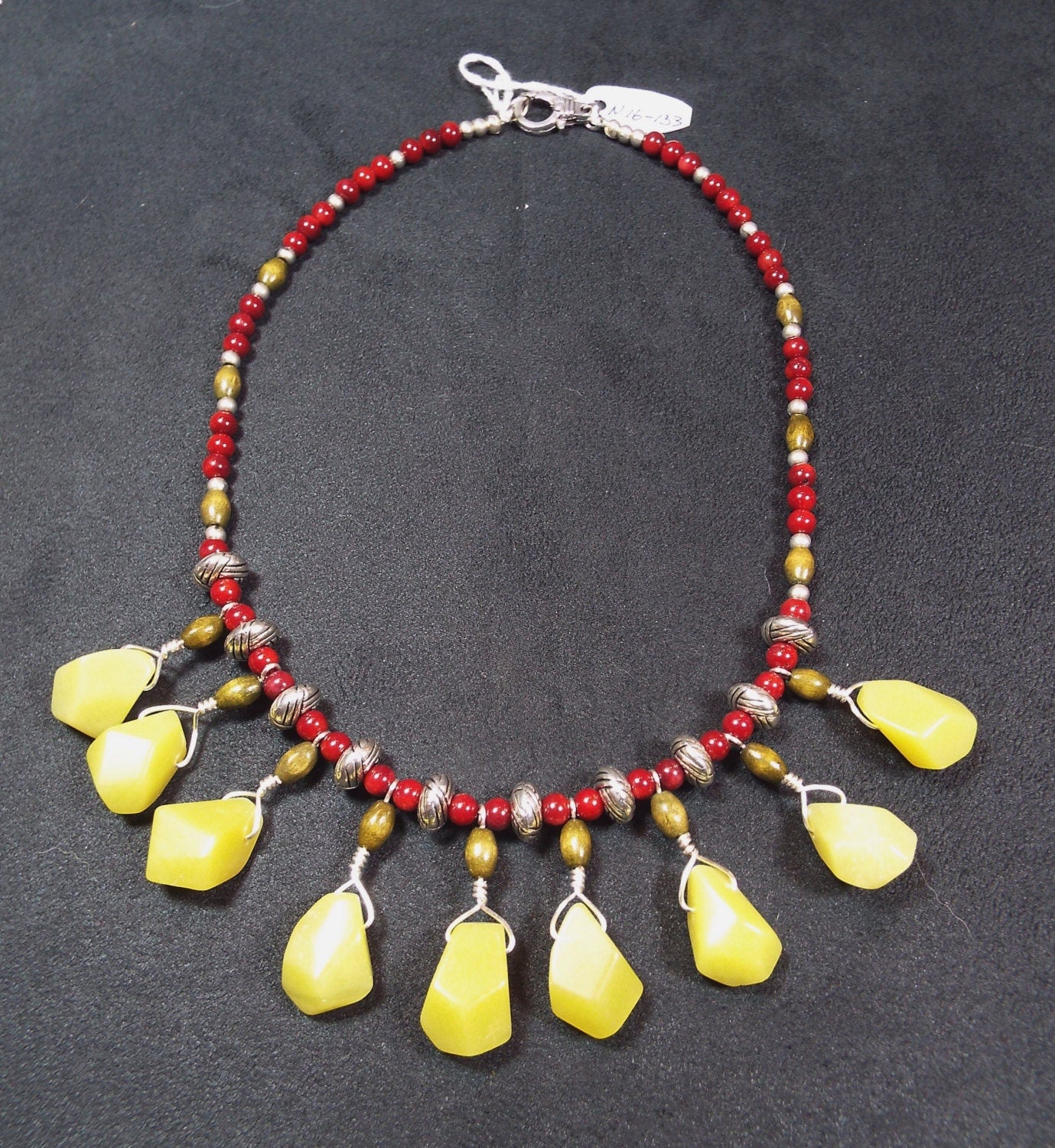 Green & Burgundy New Jade Gemstone Necklace