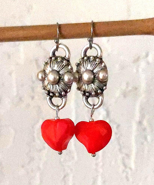 Steal Your Heart Bold Red & Silver Earrings