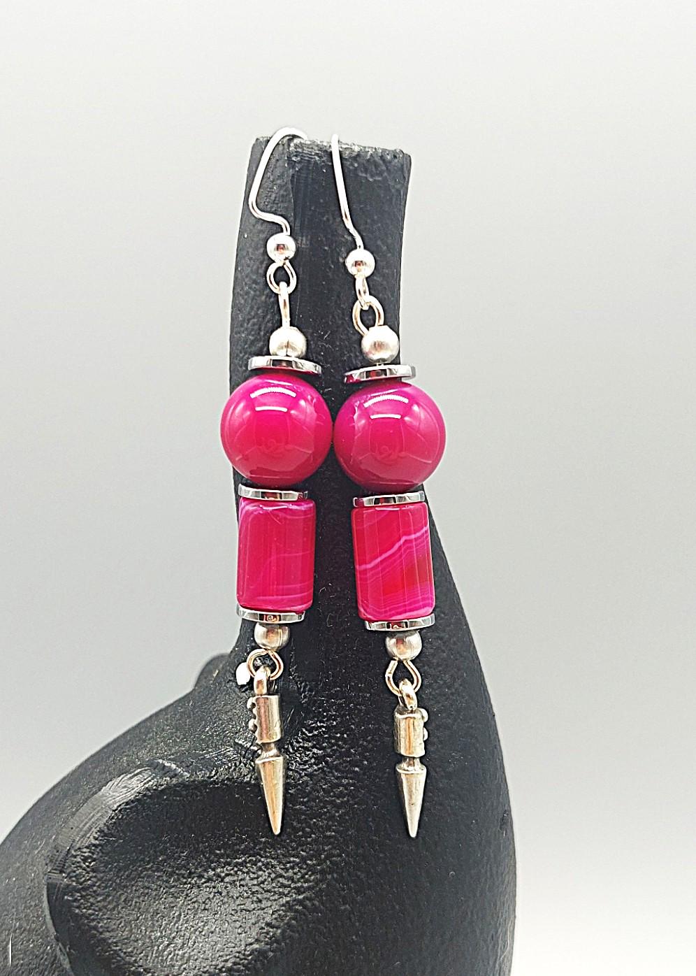 Rosy Pink Gemstone Edgy Dagger Drop Earrings