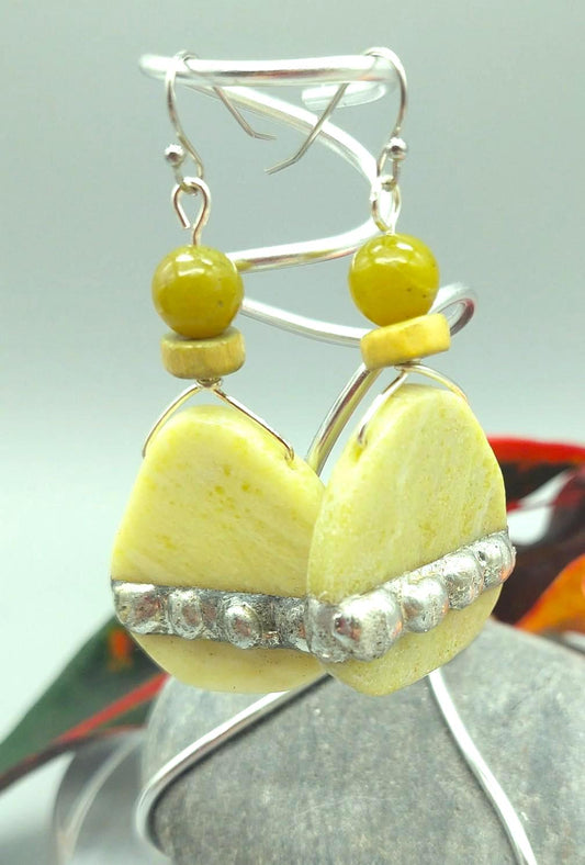 Pear Green Aventurine Gemstone Earrings, Enhanced with Hand Soldering