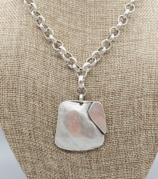 Silver Turkish Zamac Folded Square Necklace