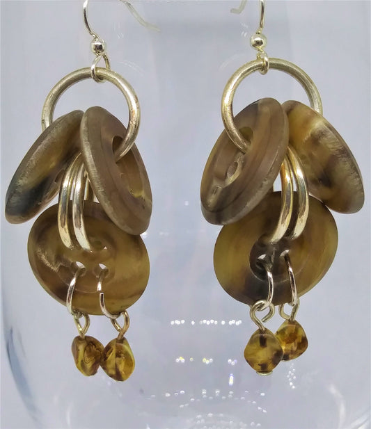 Vintage Tortoise Shell Button Drop Earrings