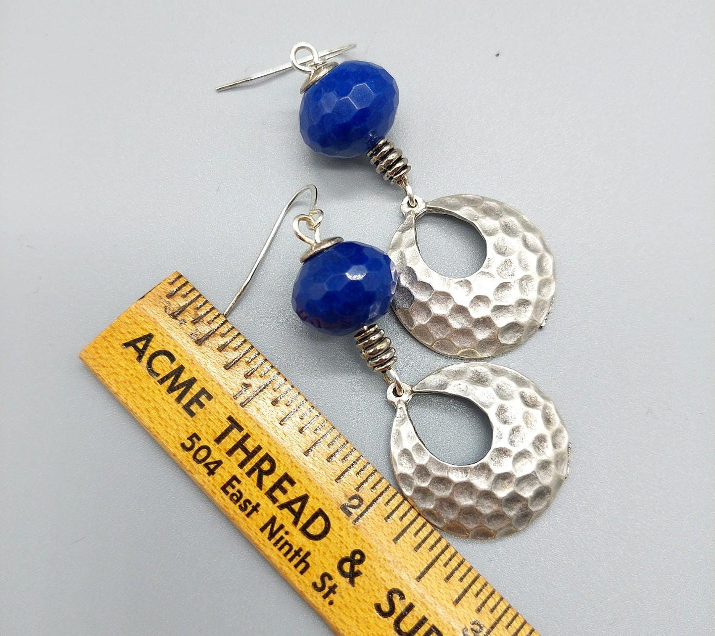 Hammered Hoops with Midnight Blue Microfacted Lapis Lazuli earrings