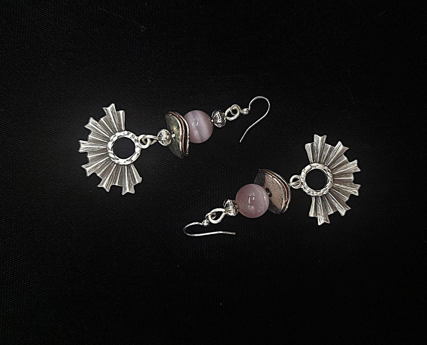 Pink Halo Blush and Silver Zamak Earrings
