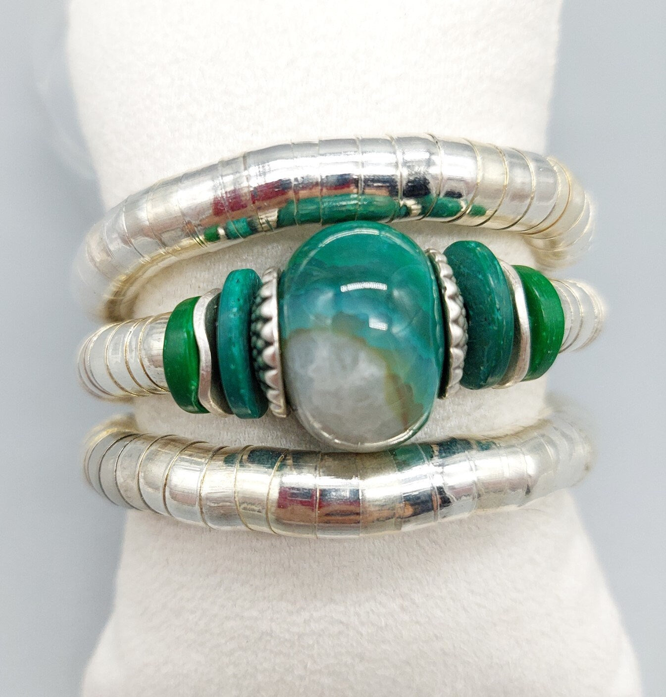 Forest green round agate gemstone wrap bracelet