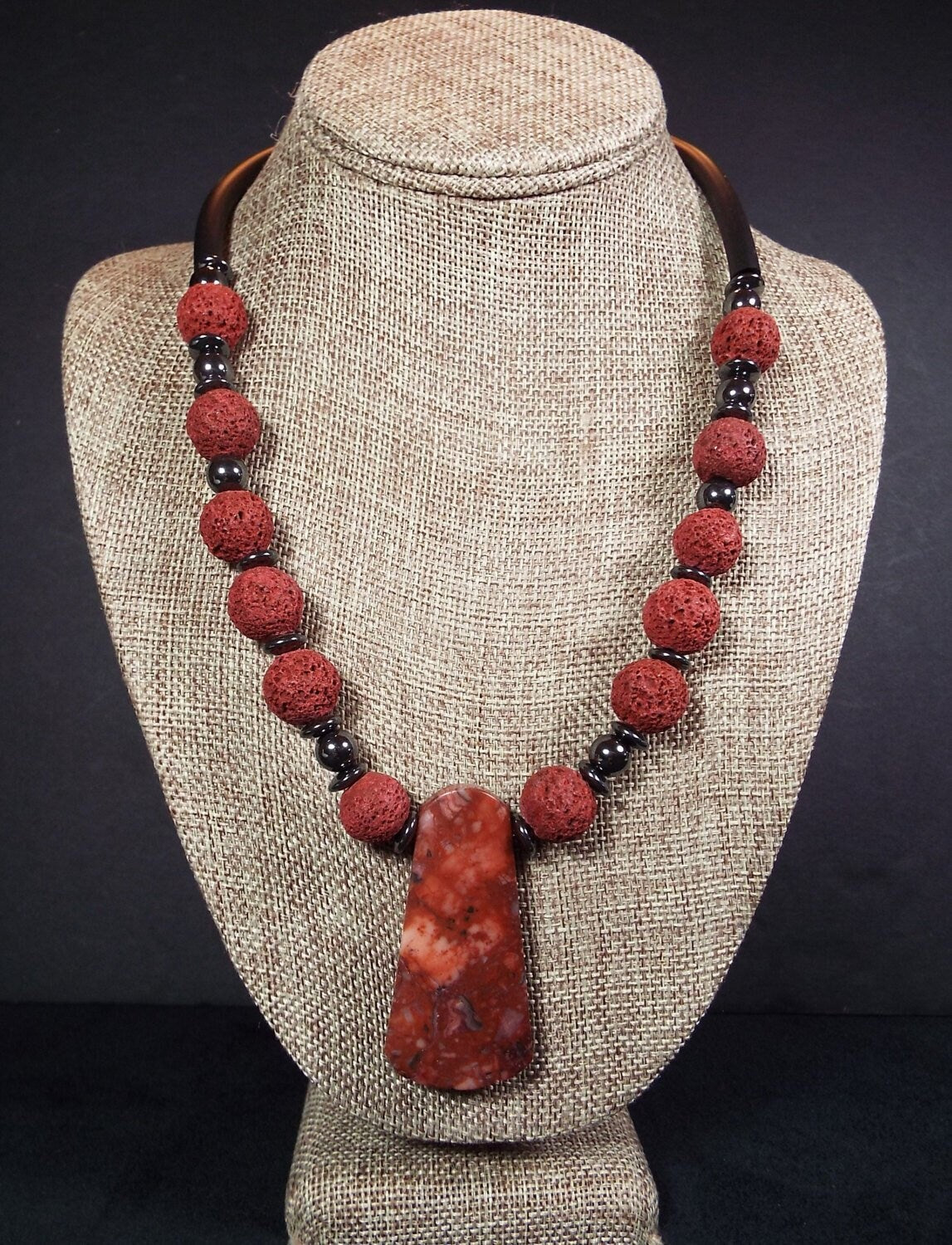 Red Jasper Pendant Necklace with Red Lava Beds