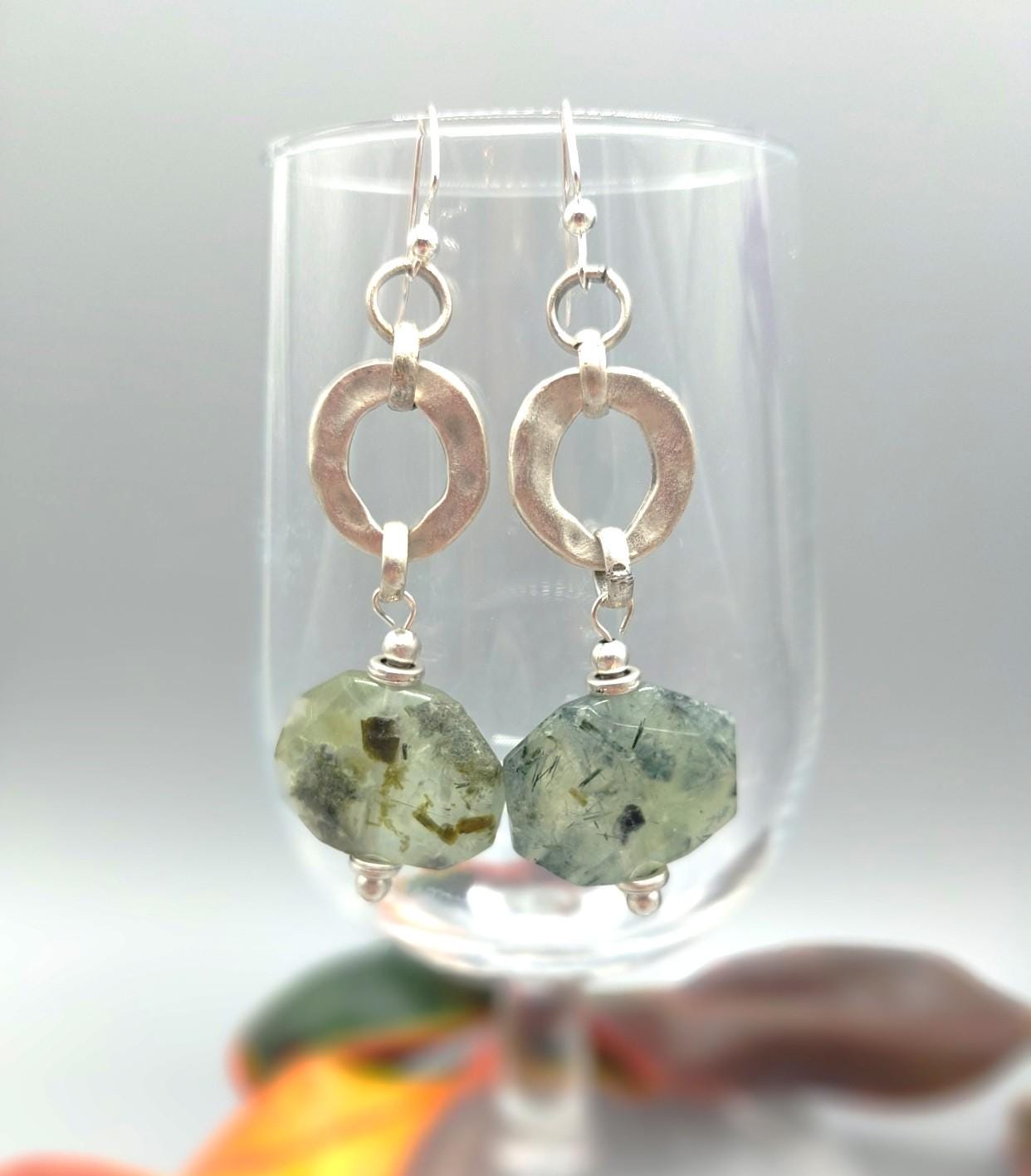 Prehnite & Zamak Silver Earrings