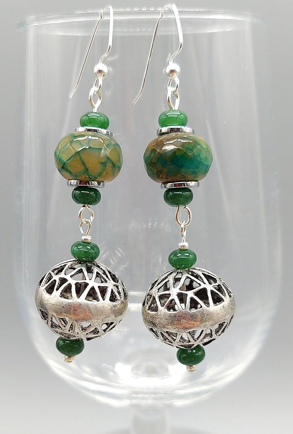 Verdant Green Long Agate Gemstone Earrings