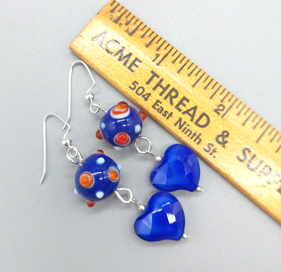 Electric Blue Romance Glass Heart and Lampwork Bead Earrings